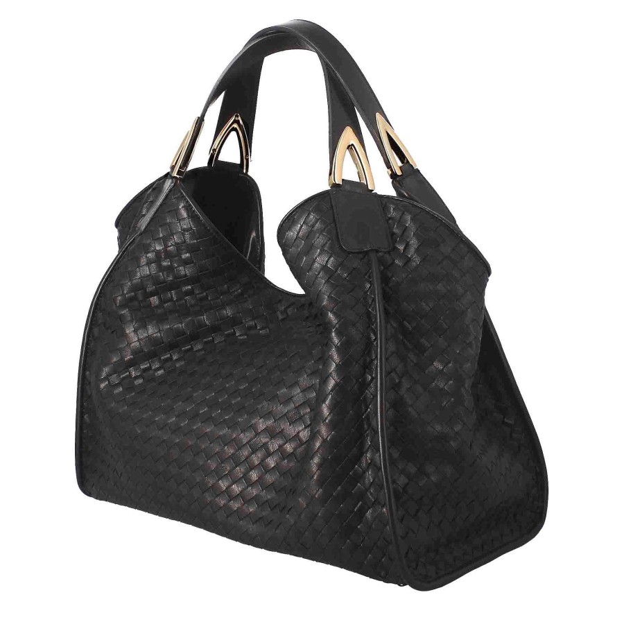 Leonardo Handcrafted Women'S Handbag In Black Woven Leather