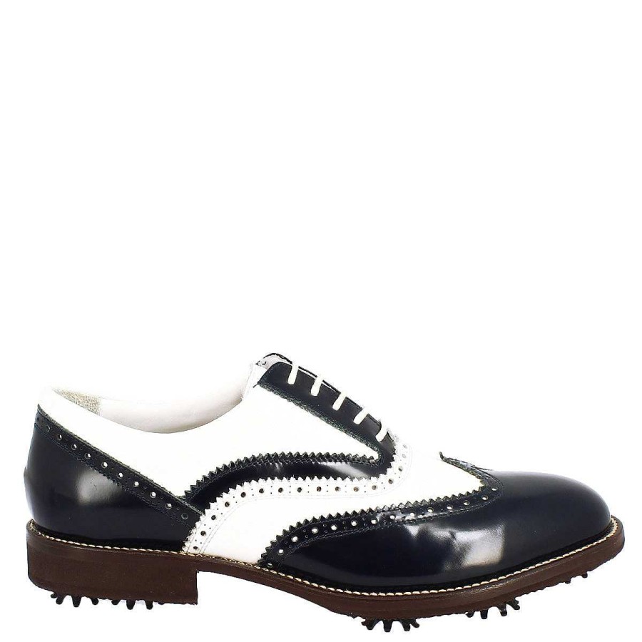 Leonardo Two-Tone White And Blue Men'S Golf Shoes In Leather