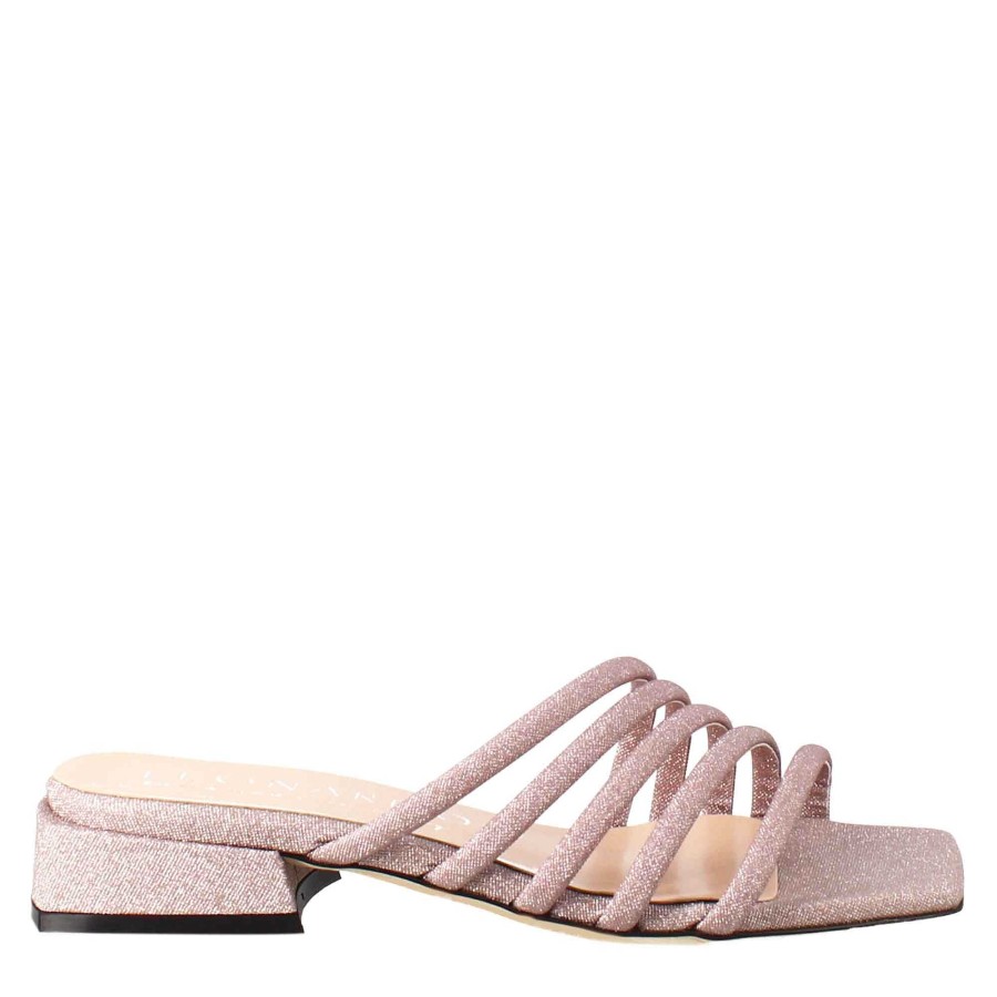 Leonardo Square-Shaped Women'S Sandal In Pink Leather With Glitter