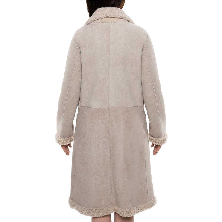 Leonardo Beige Women'S Long Double-Breasted Reversible Coat