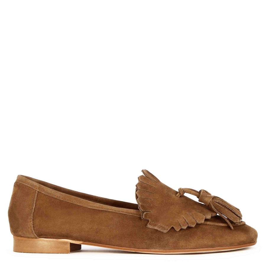 Leonardo Classic Women'S Moccasin In Suede With Brown Tassels