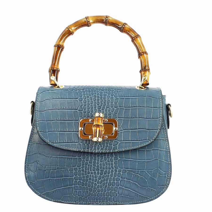 Leonardo Handcrafted Women'S Handbag In Light Blue Leather With Removable Shoulder Strap