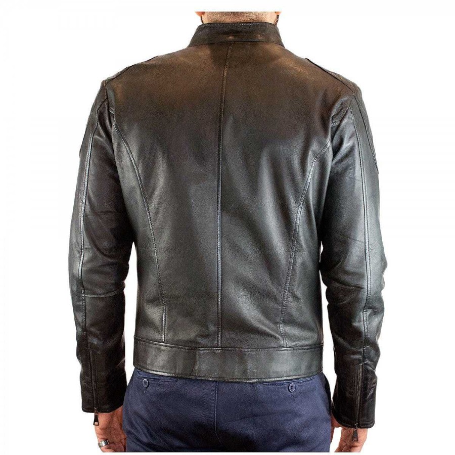 Leonardo Handmade Men'S Figo Model Jacket In Black Leather With Zip