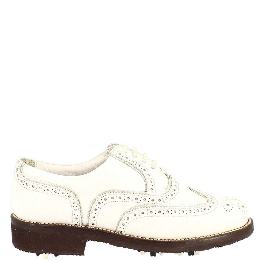 Leonardo Handmade Waterproof Women'S Golf Shoes In White Leather