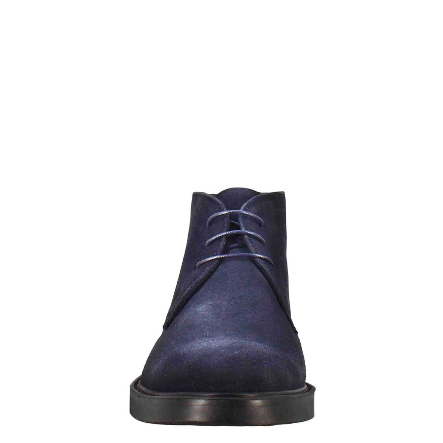 Leonardo Smooth Men'S Ankle Boot In Dark Blue Suede Leather