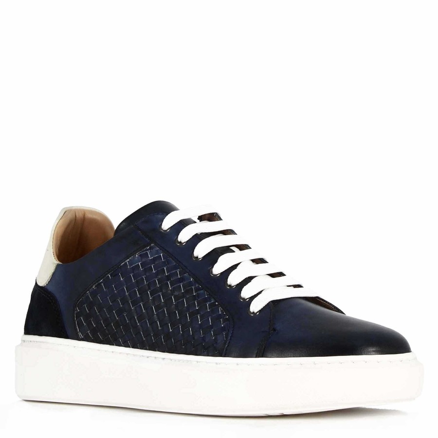 Leonardo Men'S Casual Sneaker In Blue Woven Leather