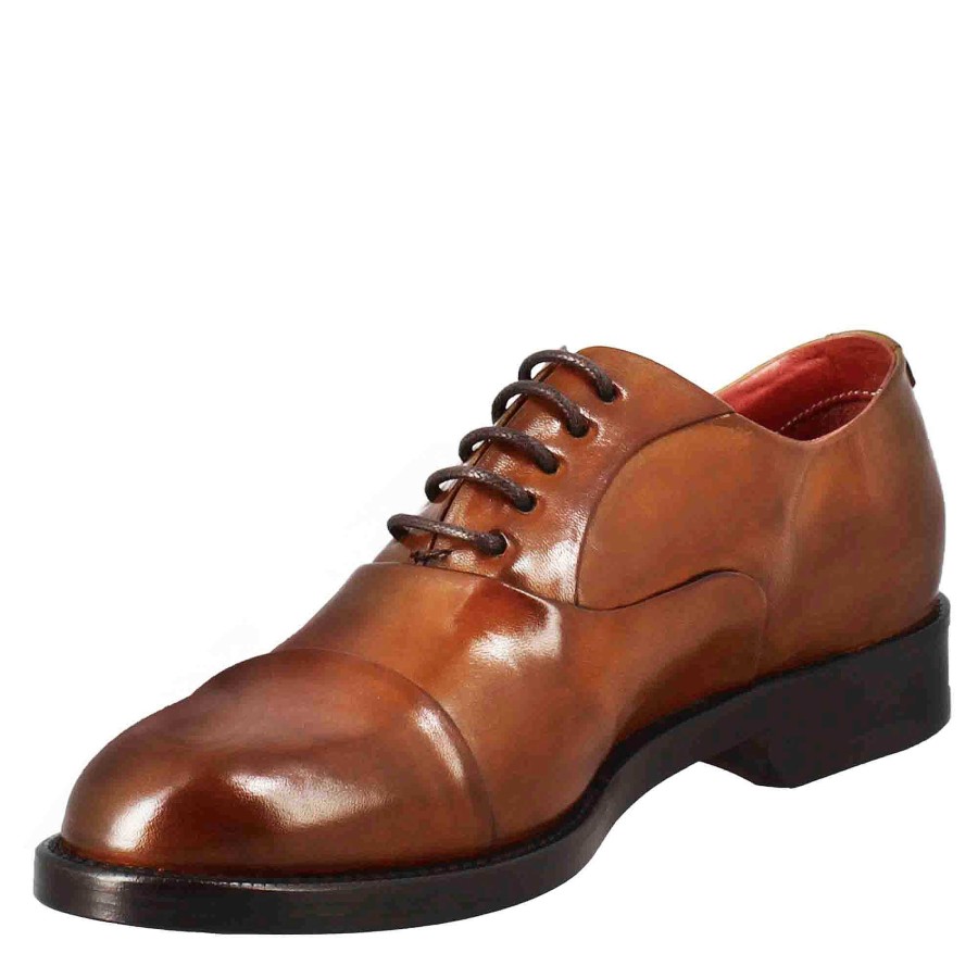 Leonardo Women'S Brogues With Stitching On The Toe In Light Brown Leather