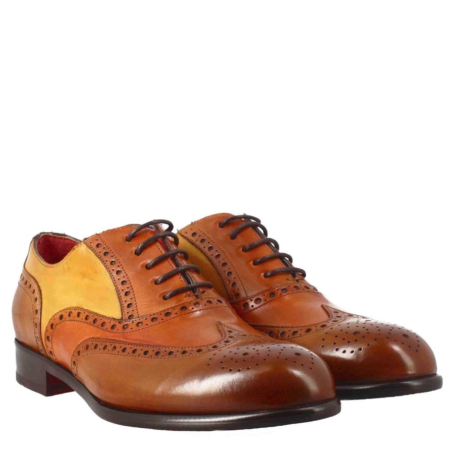 Leonardo Elegant Men'S Brown Orange And Yellow Leather Oxford Brogue