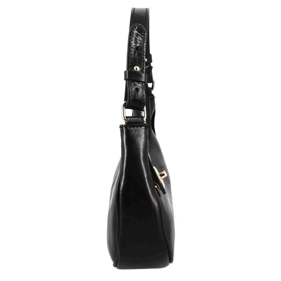 Leonardo Jane Shoulder Bag In Black Leather With Removable Shoulder Strap