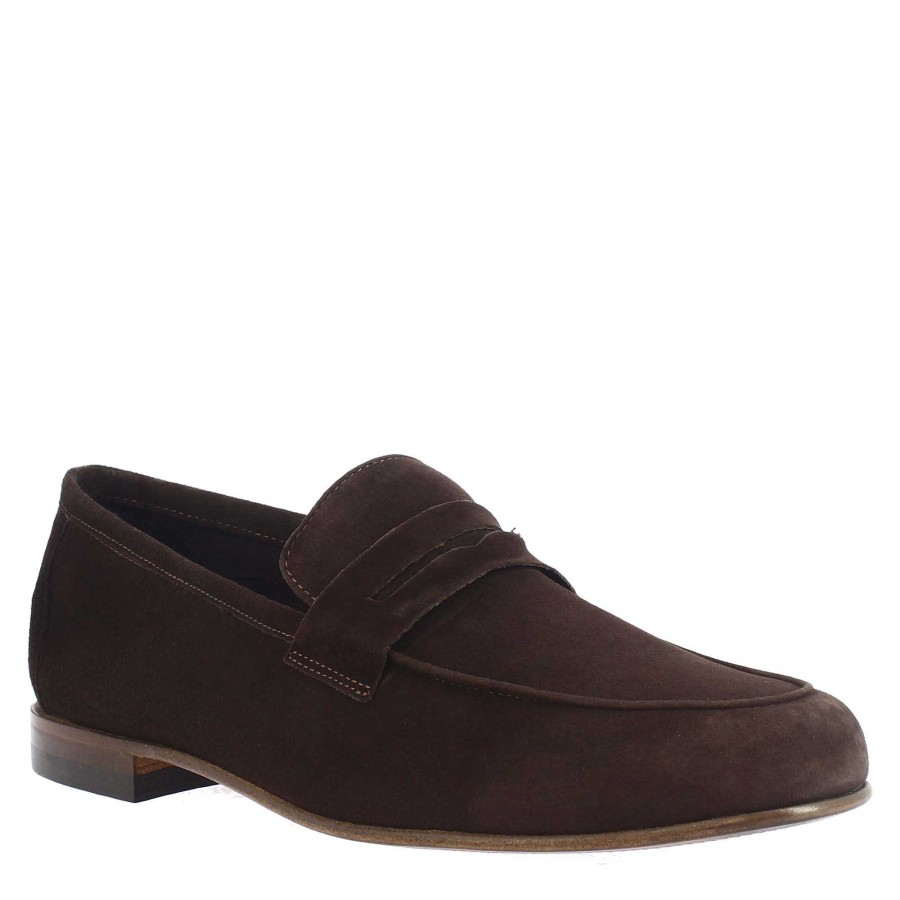 Leonardo Handmade Men'S Slip-On Moccasins In Dark Brown Suede