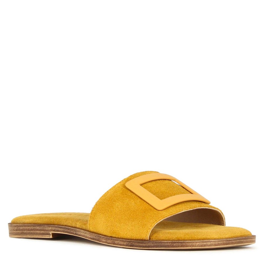 Leonardo Women'S Suede Slippers With Yellow Band