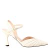 Leonardo Women'S Closed Pointed Sandal In Beige Pleated Leather With High Heel