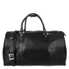 Leonardo Black Leather Travel Bag With Shoulder Strap