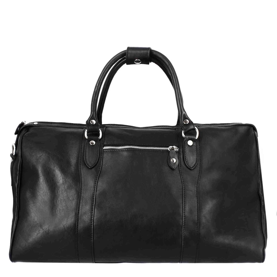 Leonardo Black Leather Travel Bag With Shoulder Strap