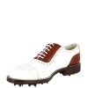 Leonardo Classic Handcrafted Women'S Golf Shoes In White Brown Leather