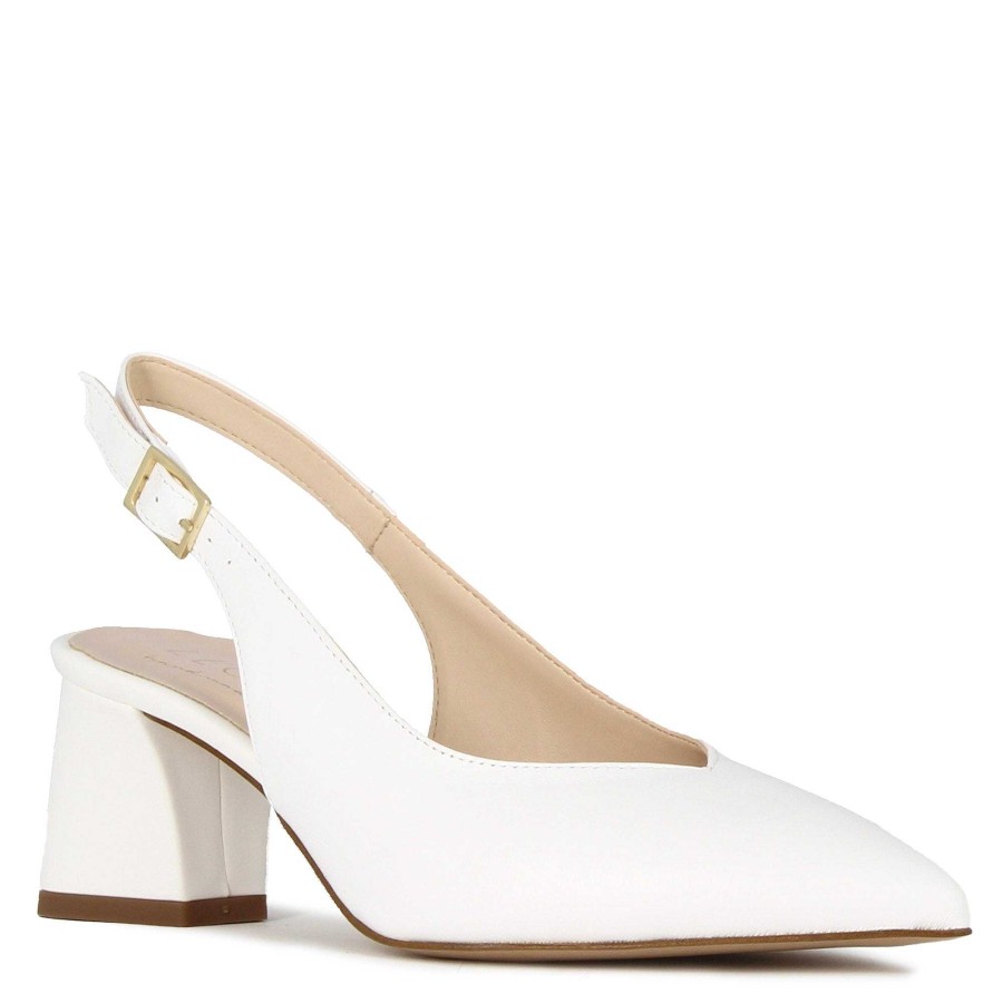 Leonardo Women'S Slingback Decollete In White Leather With Medium Heel