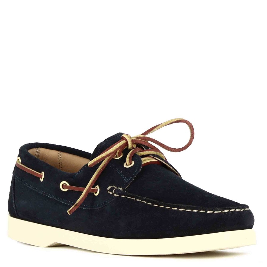 Leonardo Men'S Boat Moccasin In Blue Suede