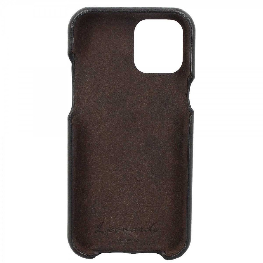 Leonardo Iphone Cover In Hand-Buffed Black Leather