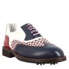 Leonardo Blue And Red Women'S Golf Shoes With Handcrafted Leather Brogue Details