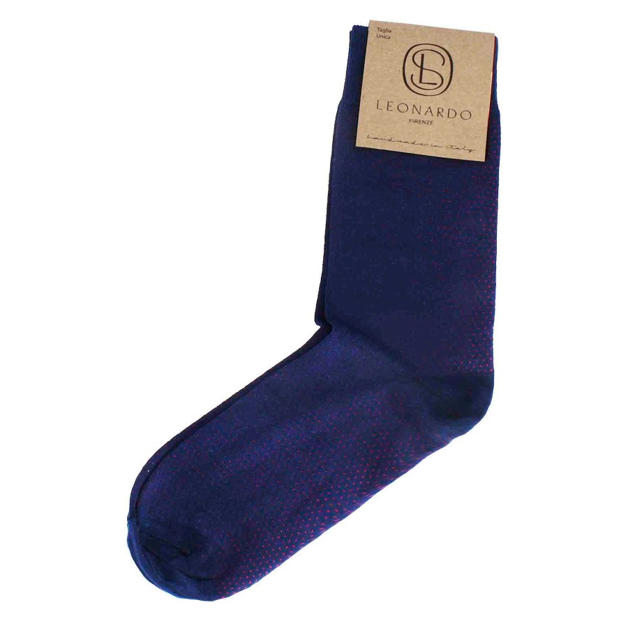 Leonardo Men'S Electric Blue Cotton Socks With Red Pattern