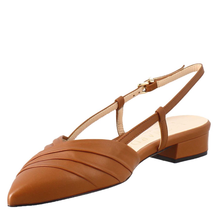 Leonardo Women'S Pointed Toe Medium Heel Closed Sandal In Brown Pleated Leather