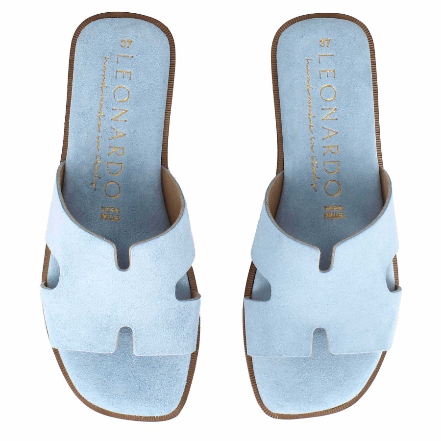 Leonardo Women'S Slippers In Turquoise Suede Leather