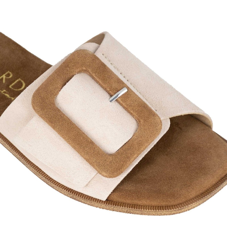 Leonardo Beige And Brown Suede Slippers For Women