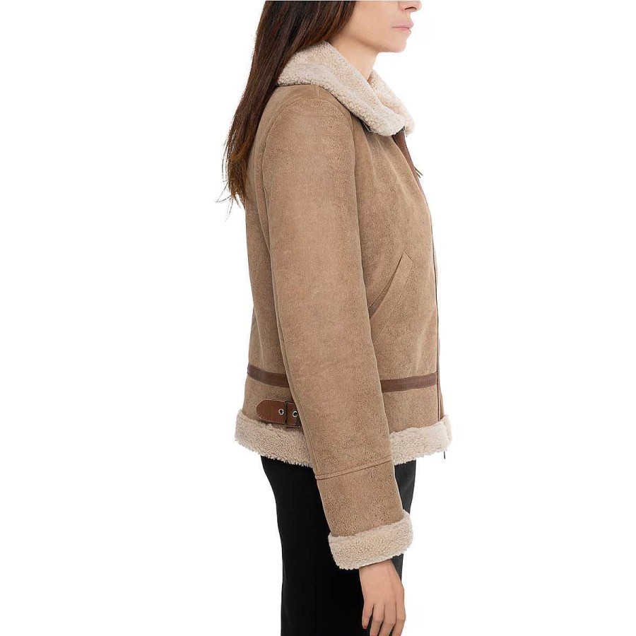 Leonardo Brown Women'S Sheepskin With Zip