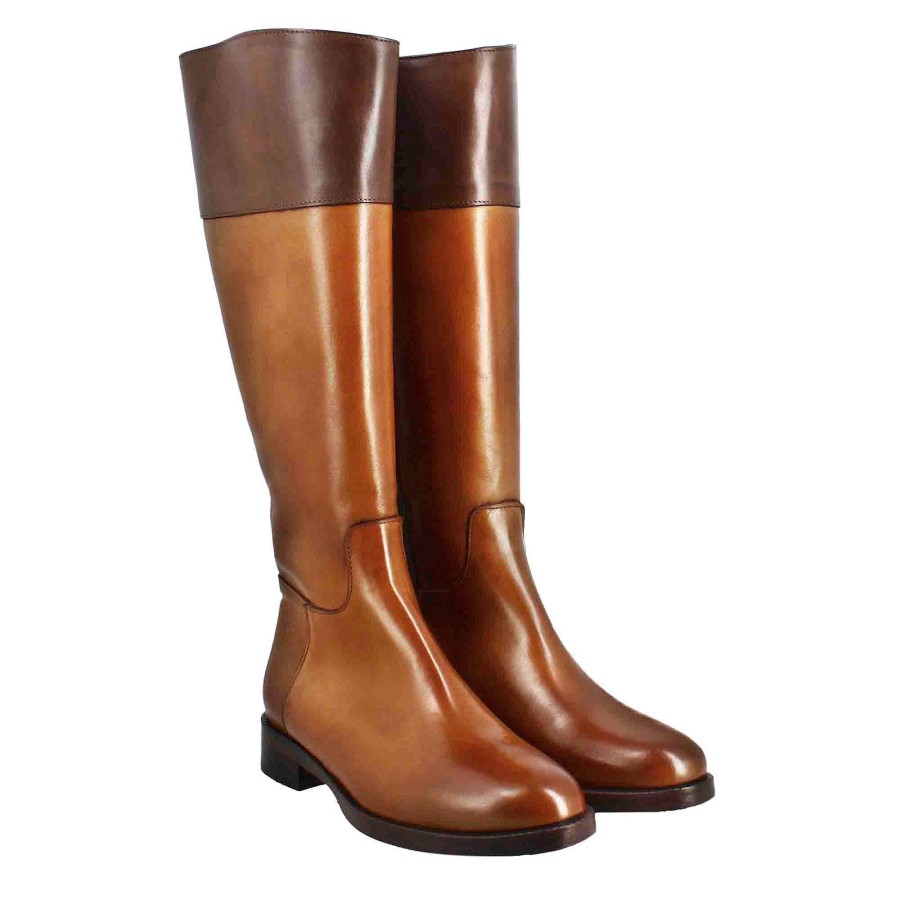 Leonardo Smooth Women'S Knee-High Boot With Low Heel In Brown And Dark Brown Leather