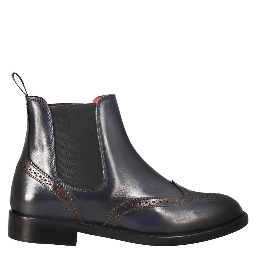 Leonardo Women'S Chelsea Boot With Brogue Details In Blue Leather