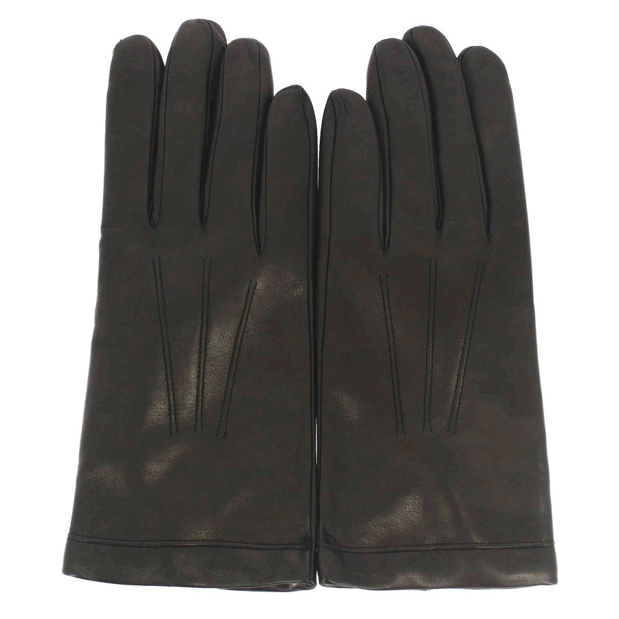 Leonardo Black Men'S Glove In Black Leather Lined With Cashmere