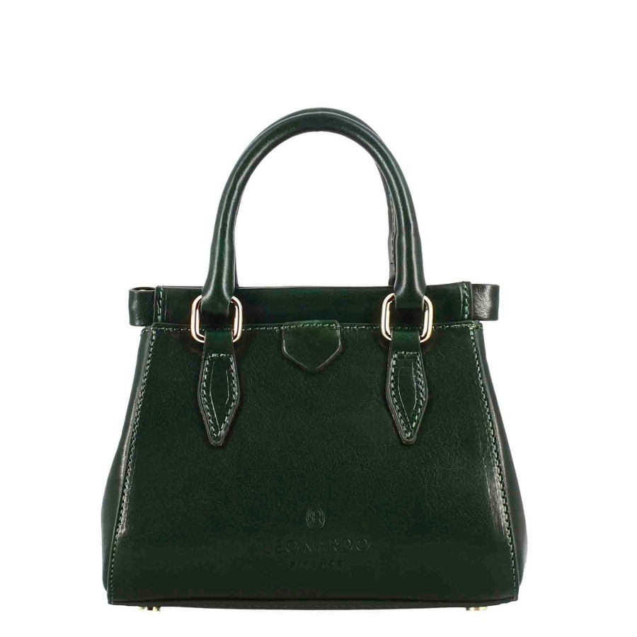 Leonardo Fiorenza Leather Handbag With Removable Green Shoulder Strap