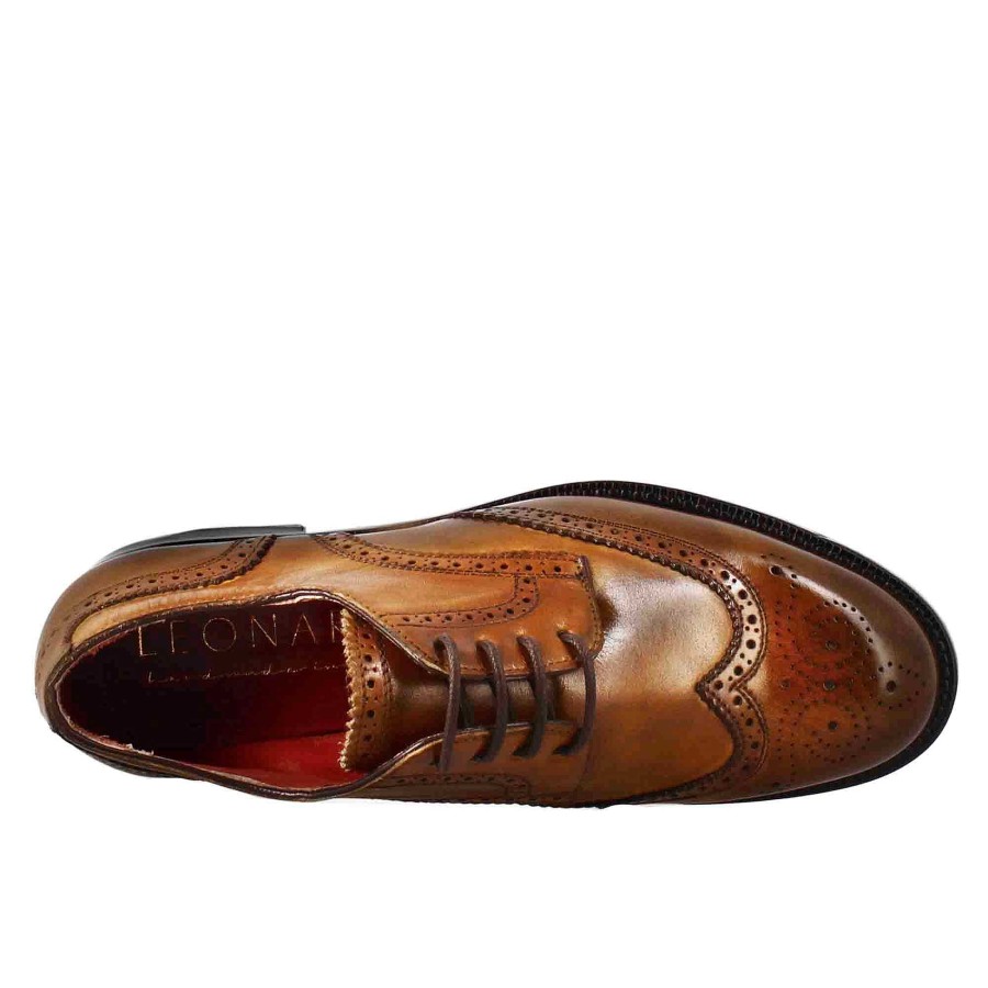 Leonardo Women'S Derby With Brogue Effect In Light Brown Leather