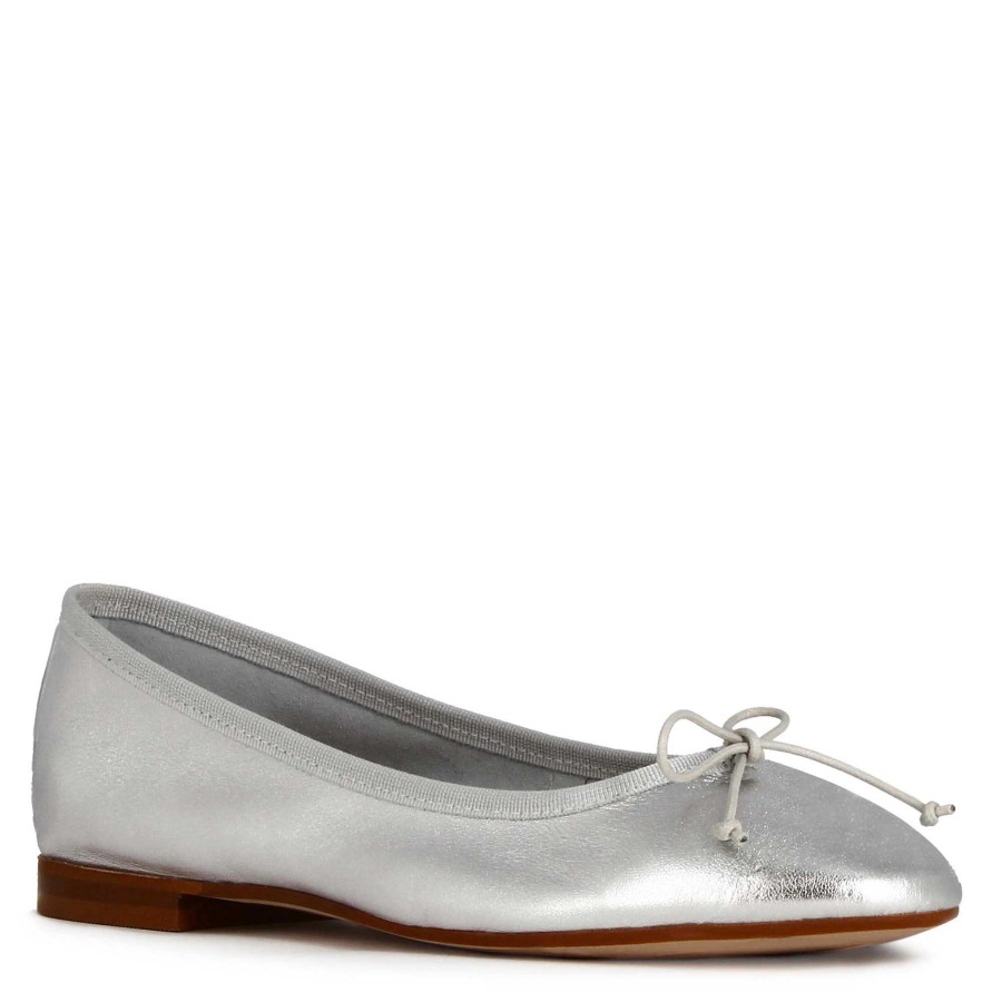 Leonardo Classic Women'S Ballet Flat In Silver-Coloured Laminated Leather