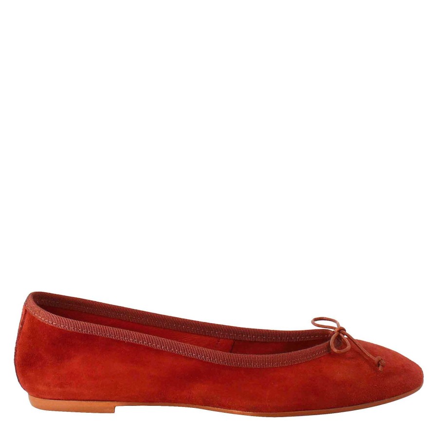 Leonardo Lightweight Women'S Brick-Coloured Suede Unlined Ballet Flats