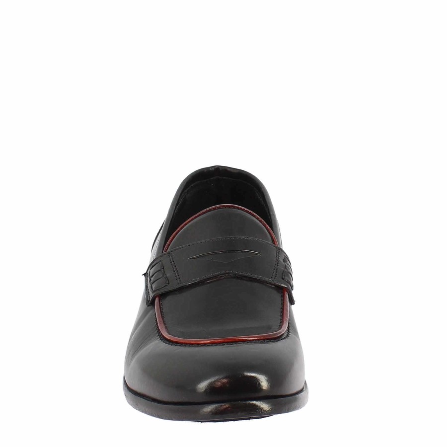 Leonardo Black Leather Moccasin With Red Edge