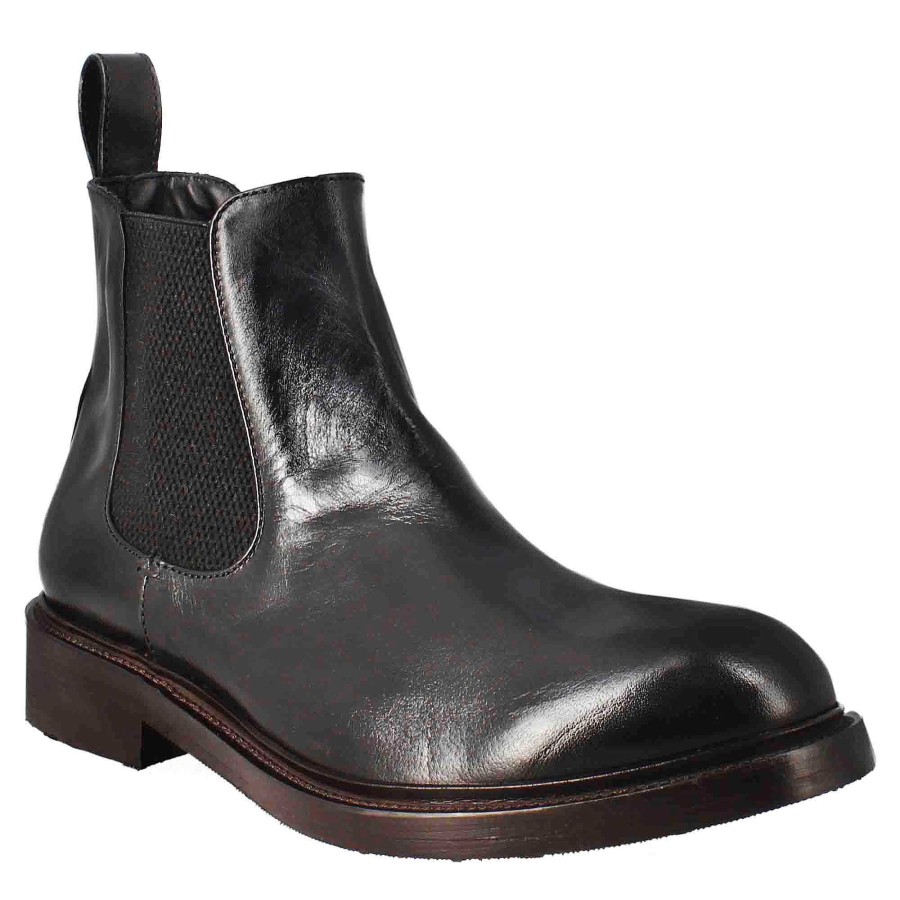 Leonardo Men'S Chelsea Diver Boot In Black Washed Leather