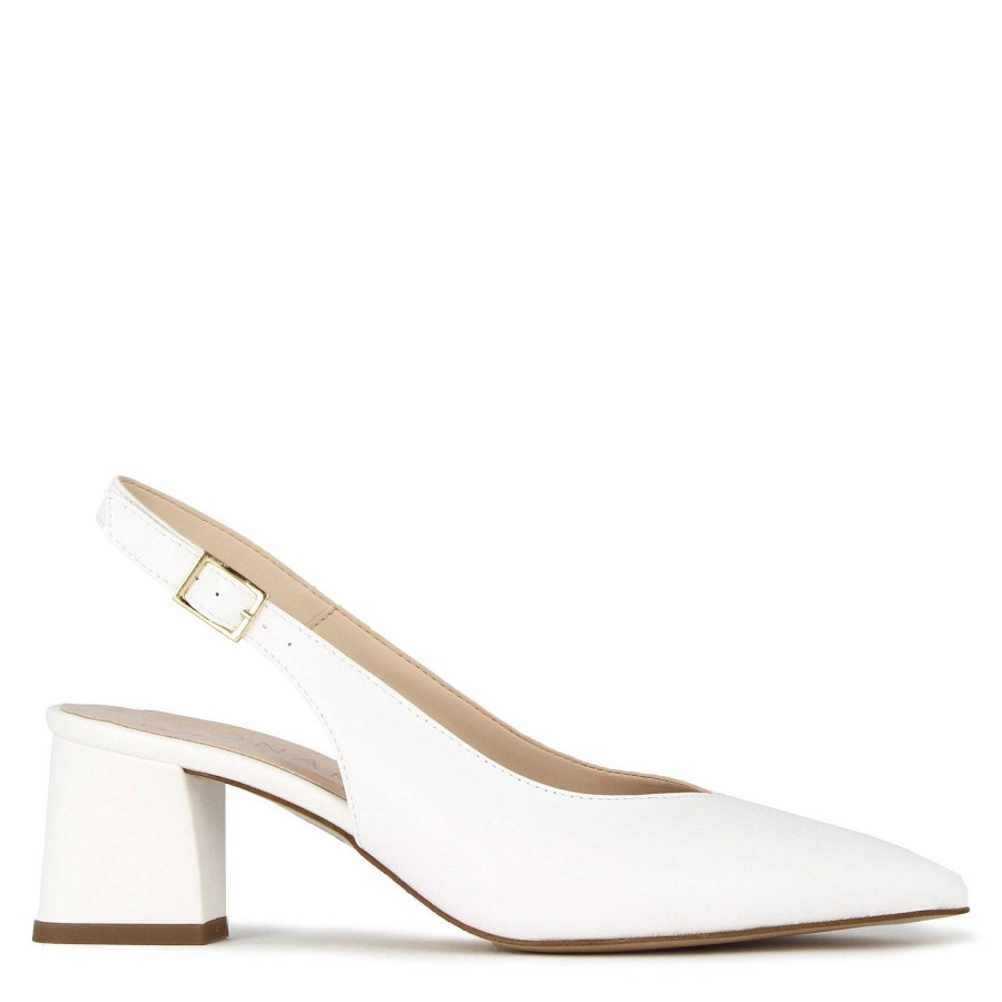 Leonardo Women'S Slingback Decollete In White Leather With Medium Heel