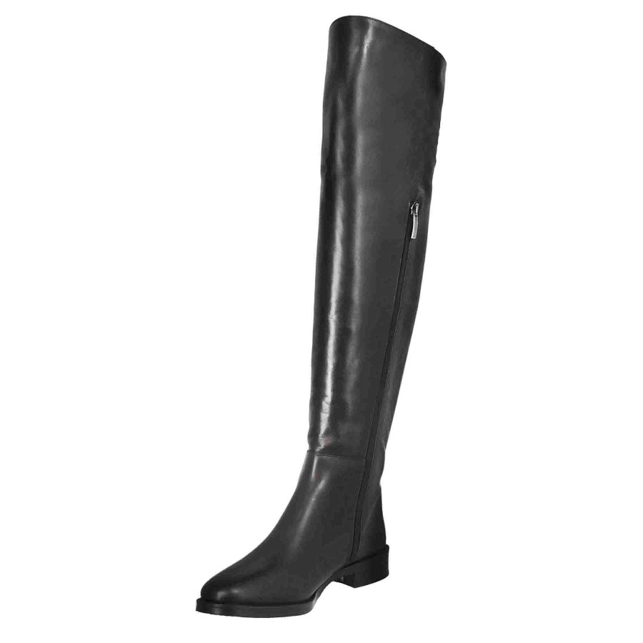 Leonardo Smooth Women'S Over-The-Knee Boots With Low Heel In Black Leather