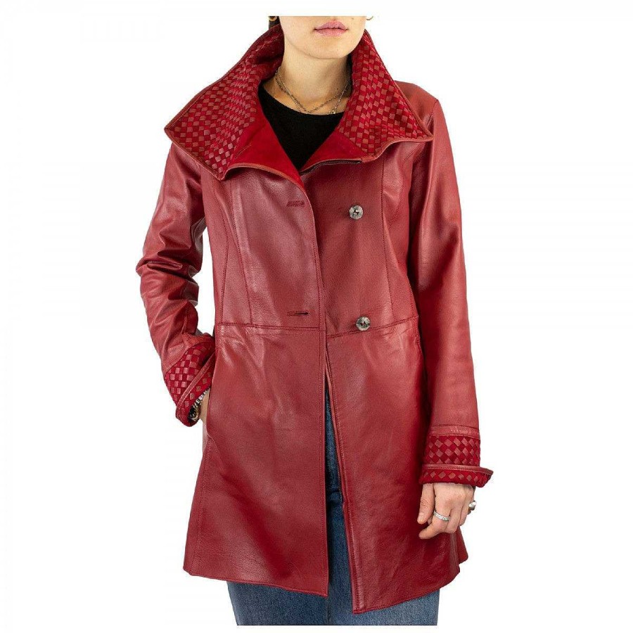 Leonardo Handmade Women'S Reversible Jacket In Red Reindeer And Lamb Leather