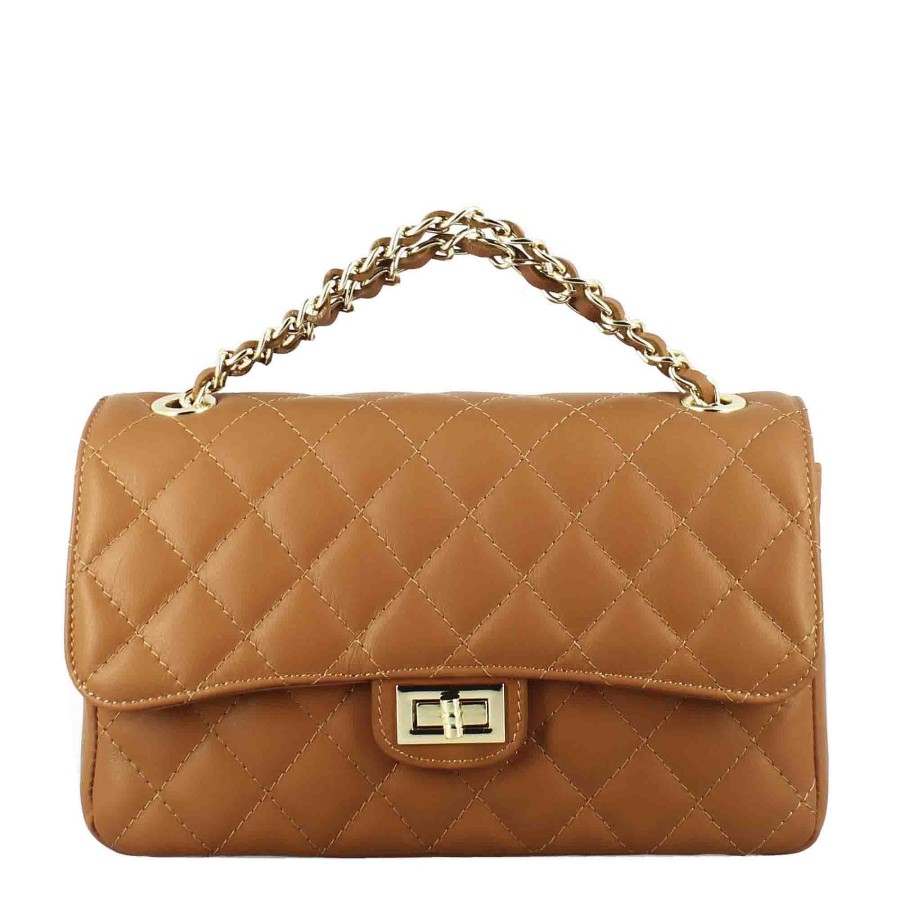 Leonardo Medium Vanity Shoulder Bag In Brown Quilted Leather