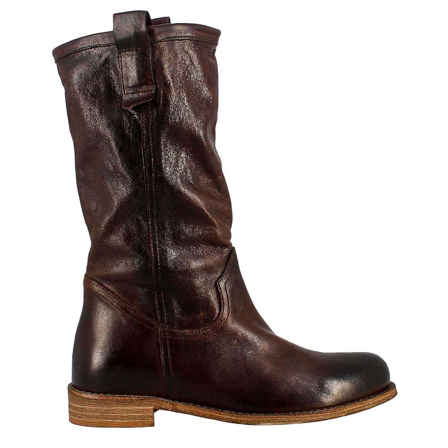 Leonardo Women'S Calf-High Boot In Unlined Dark Brown Vintage Leather