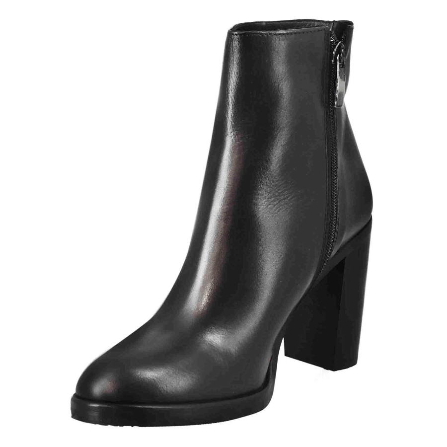 Leonardo Smooth Women'S Ankle Boot With High Heel In Black Leather