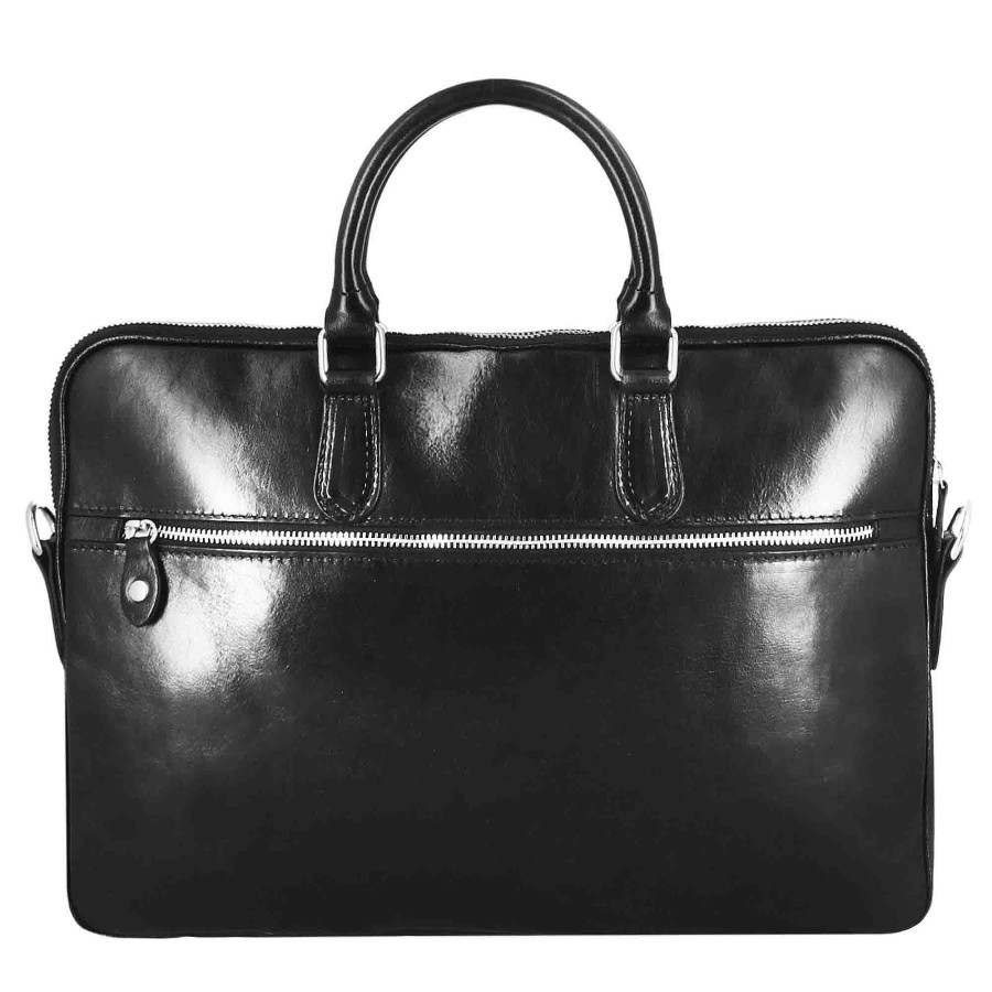 Leonardo Professional Leather Briefcase With Removable Black Shoulder Strap