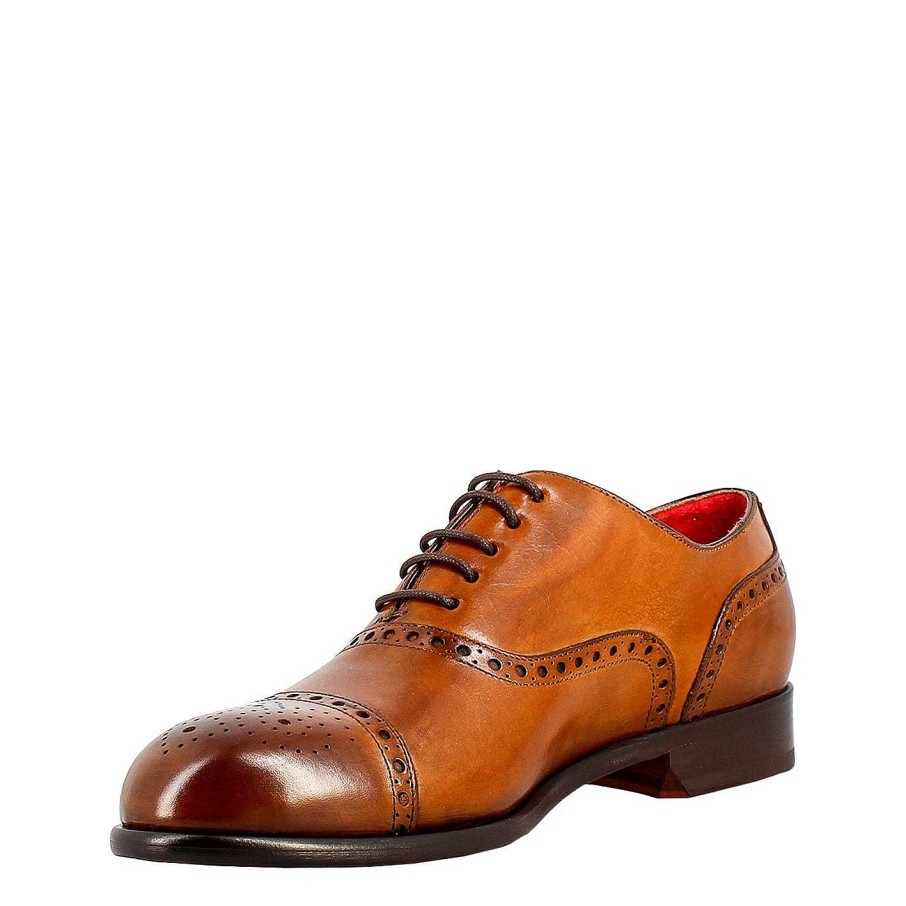 Leonardo Elegant Brown Semi Brogue Oxford For Men In Leather