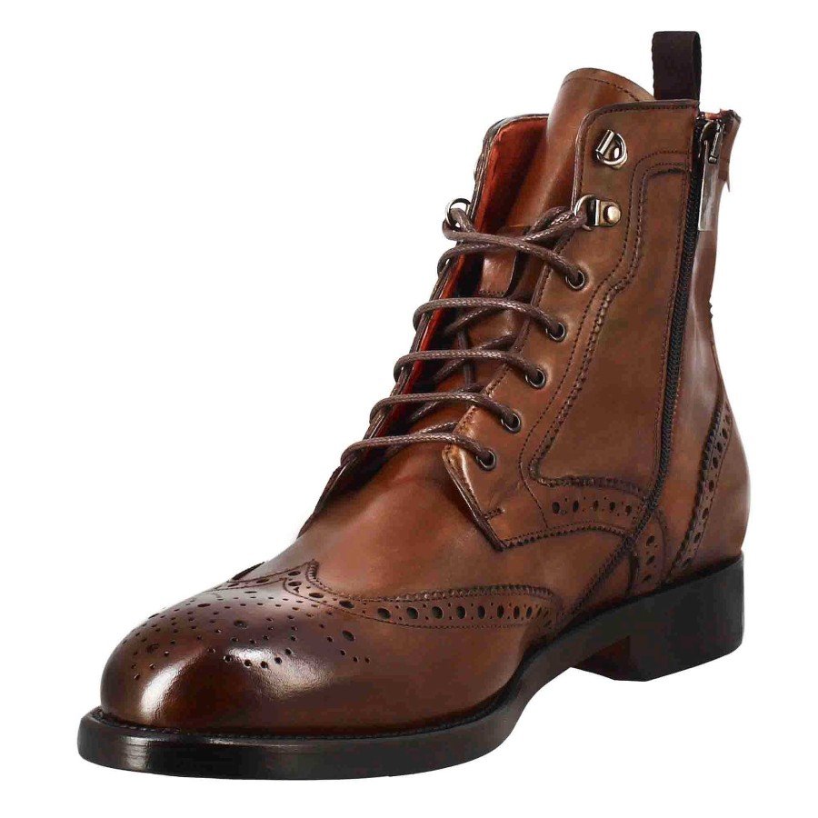 Leonardo Men'S High Amphibious Brogue Boot In Tan Leather