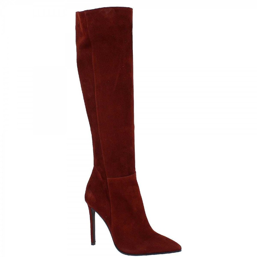 Leonardo Burgundy Suede Leather Handmade Women'S Pointed Toe Stiletto Heel Knee High Boots