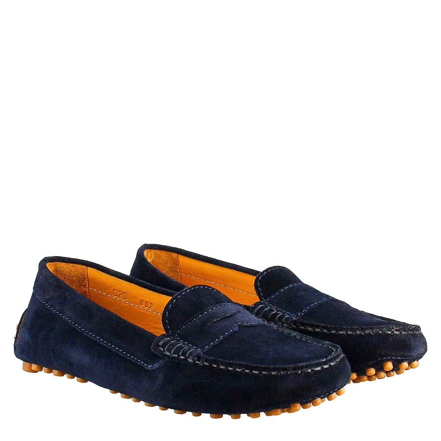 Leonardo Blue Leather Tubular Moccasin For Women