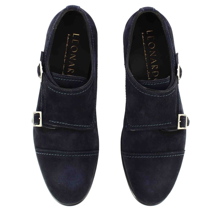 Leonardo Double Buckle Men'S Shoe In Blue Suede