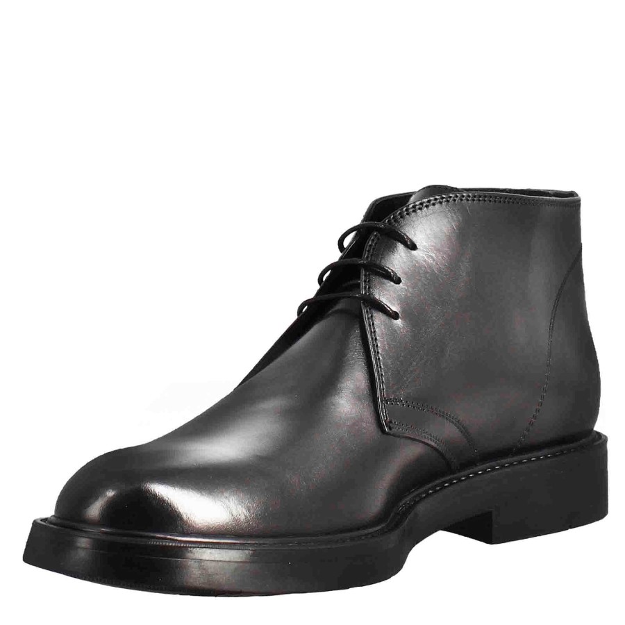 Leonardo Smooth Men'S Ankle Boot In Black Full-Grain Leather